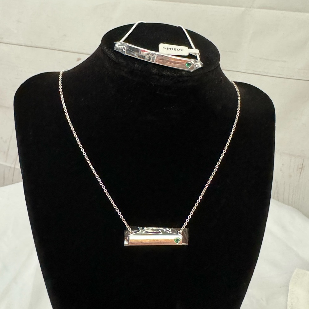 Things Remembered  .925 May Birthstone Bar Necklace and Matching Bracelet 16”